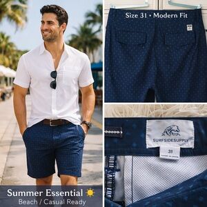 Surfside Supply Men’s Navy Geometric Shorts Size 31 Flat Front Casual Summer